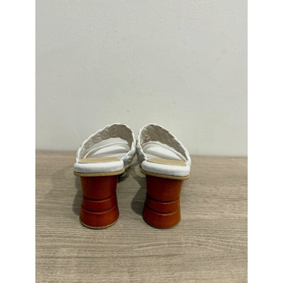 NWT Garces Bottier Woven Strap Round Block Heel Slide Sandals White Womens EU 38 - Picture 4 of 6
